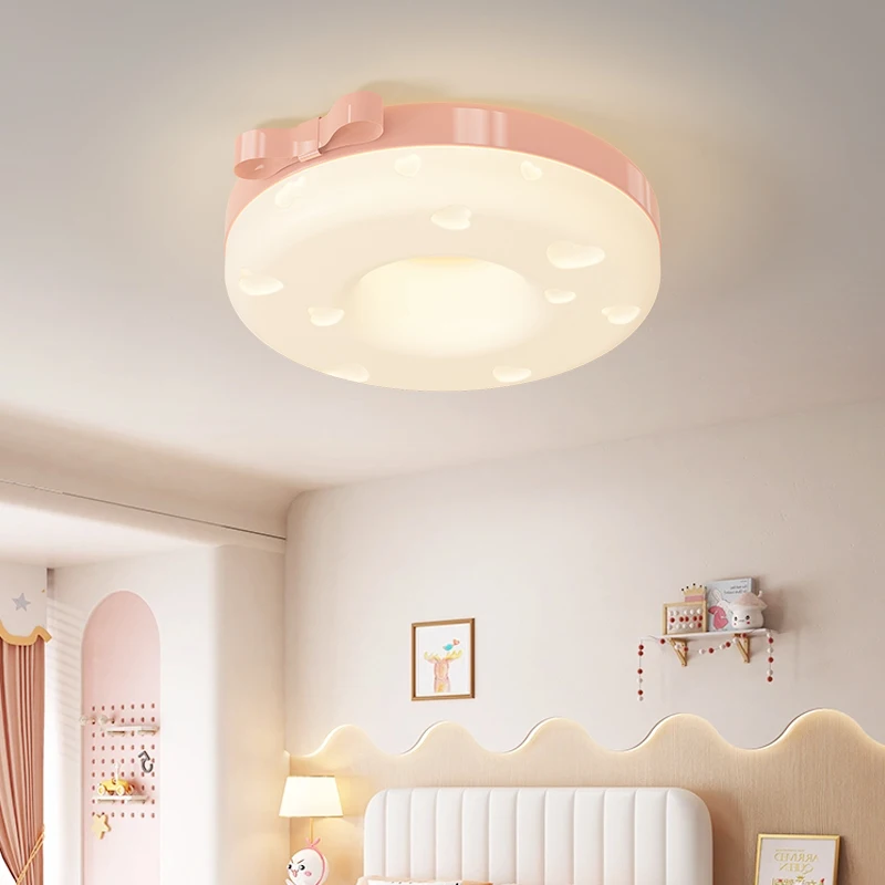 Princess Room Pink Bow Tie Ceiling Lamps Cheese Shape Round Bedroom Ceiling Light Girl Baby Nursery Indoor Lighting Eye Care