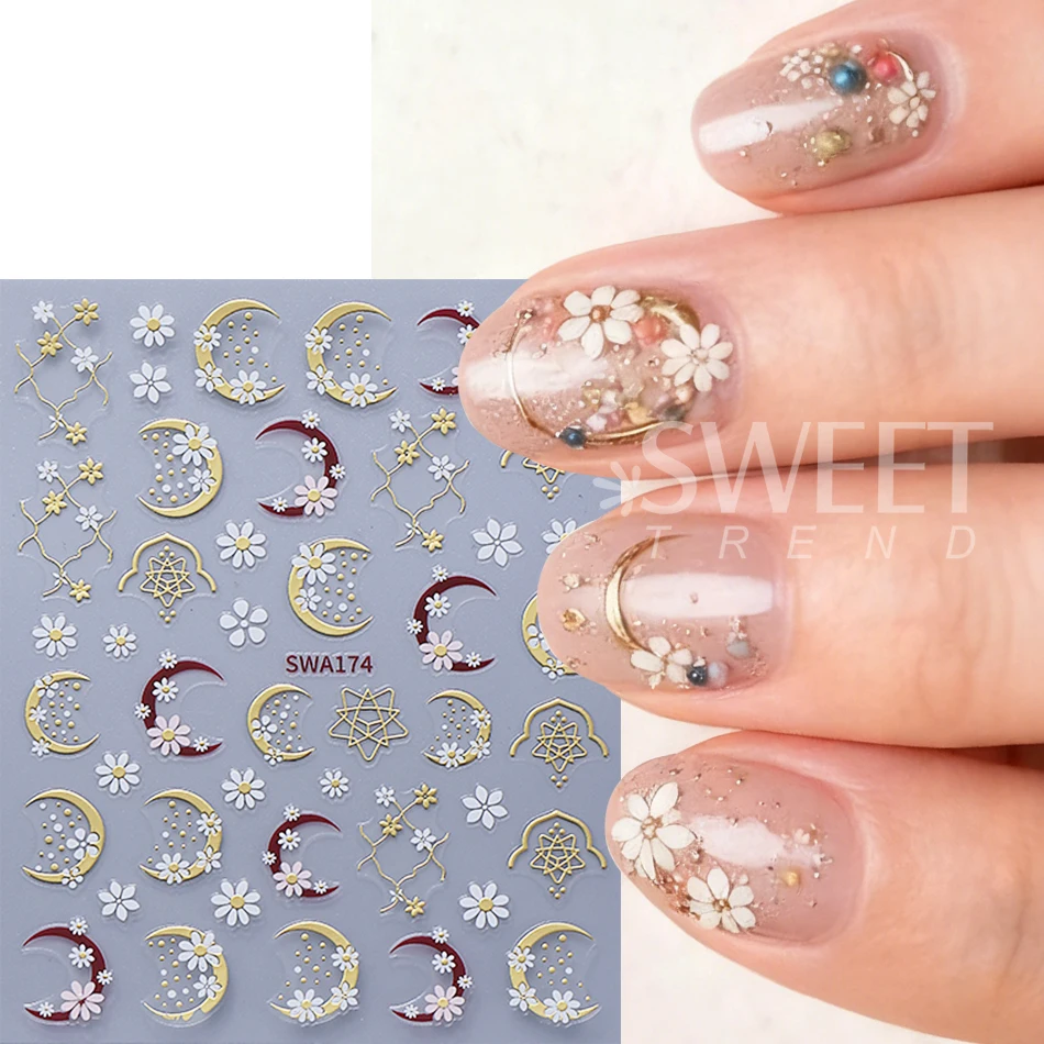 3 قطعة ملصقات الأظافر زهرة معدنية القمر الأزهار ديزي بتلات نمط مسمار الشارات بوهيميا DIY بها بنفسك أنيقة مانيكير الديكور المتزلجون #3