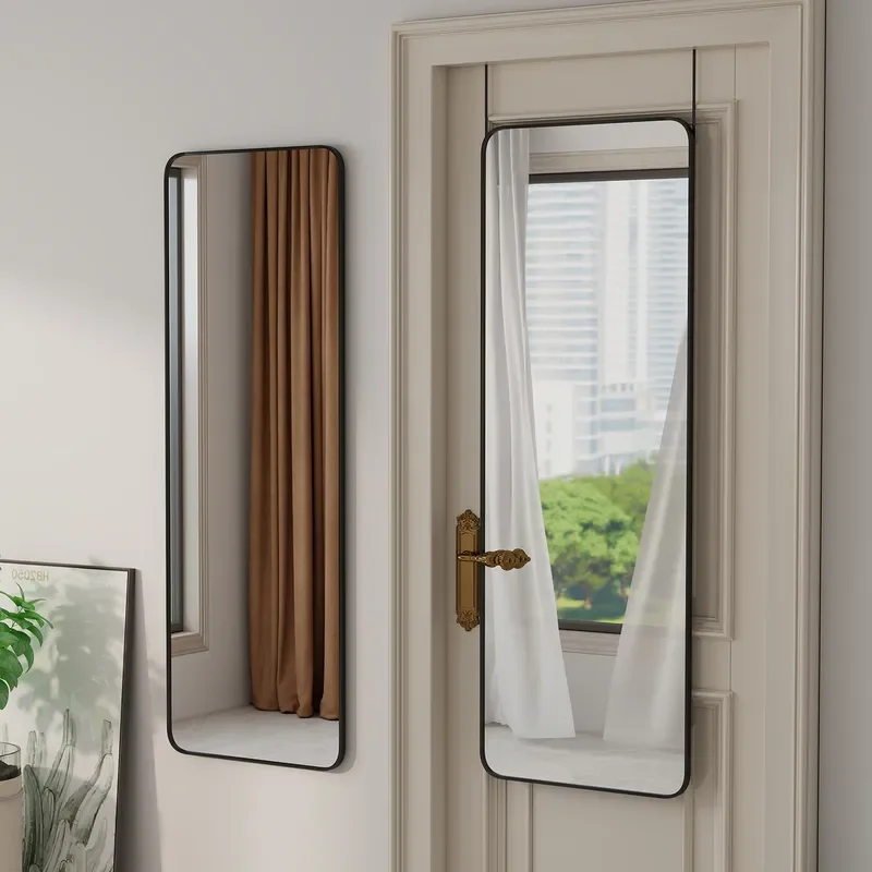 Adhesive Full Length Mirror for Door Wall Mount Space Saving Dressing Glass for Dorm Bedroom Apartment Decor
