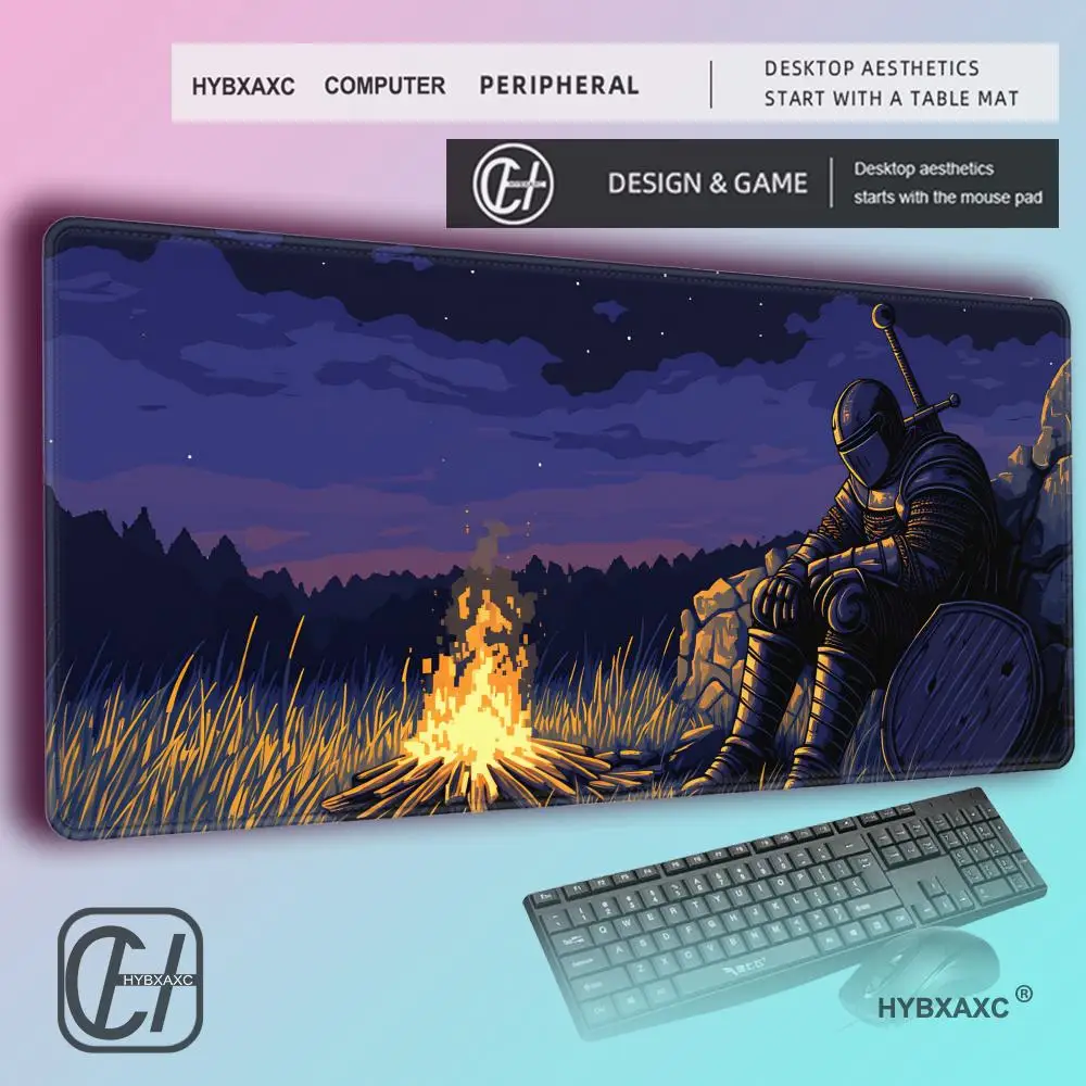 HYBXAXC Knight at Bonfire DeskMat DND Mousepad Darks Souls MousePad Fantasy Table Top Cozy Vibes Aesthetic RPG  Elden Ring