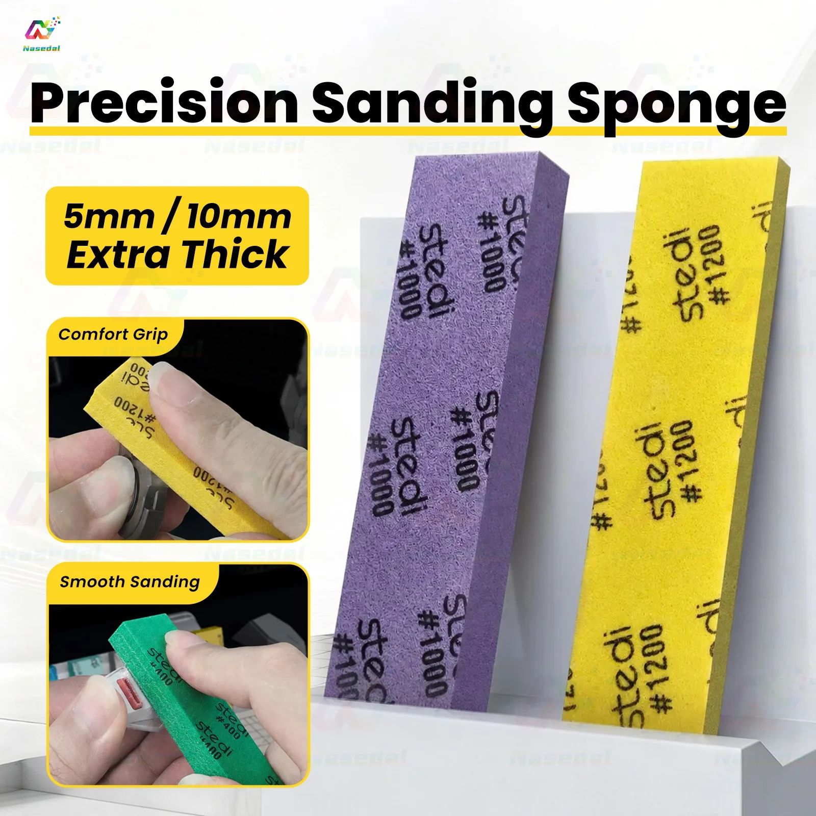 Stedi Sanding Sponge 5mm/10mm Thick Wet & Dry Sanding Block DIY Hobby Craft Tool for Nub Removal Polishing Flexible Cuttable