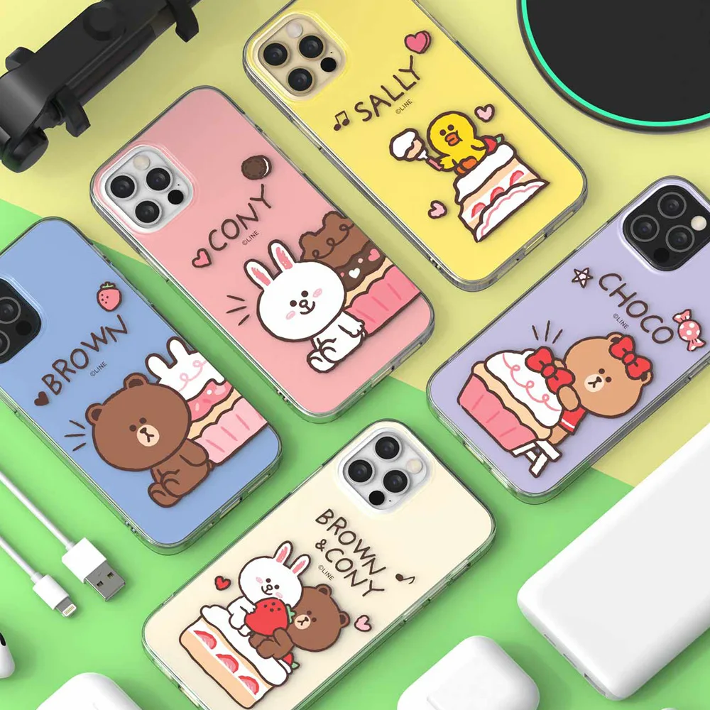 Line Friends Brown Bear IMD Double-layer Film Covered Stereo Mobile Phone Case Protective Cover for Apple 13