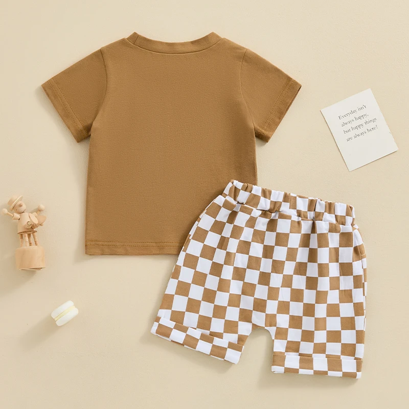 Toddler Baby Boys Clothing Casual Short Sleeve Letters Print T-shirt with Plaid Shorts Sets  Summer Outfits Clothes