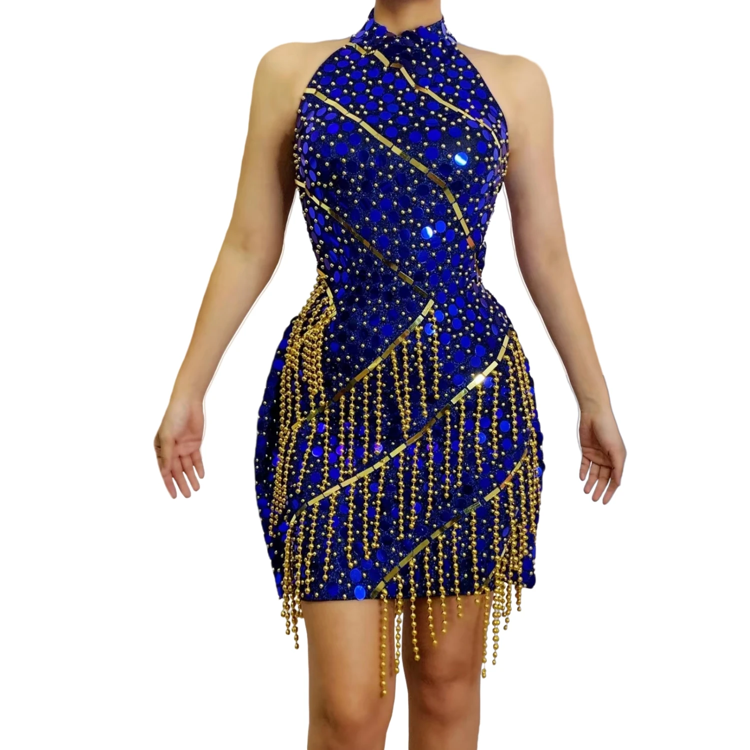 Sparkly Rhinestone Blue Gold S - Sparkly Rhinestone Club Party Dress recension och pris