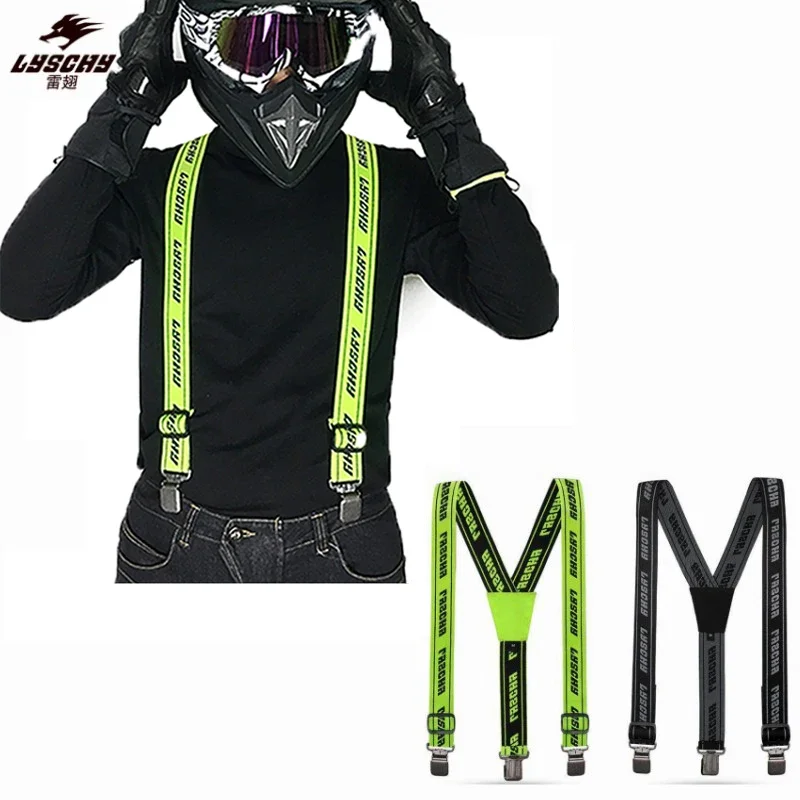 LYSCHY Moto Accessories Heavy Duty Braces Pants Men Suspenders Elastic Adjustable Y Back Straps Motorcycle Racing Riding Cycling