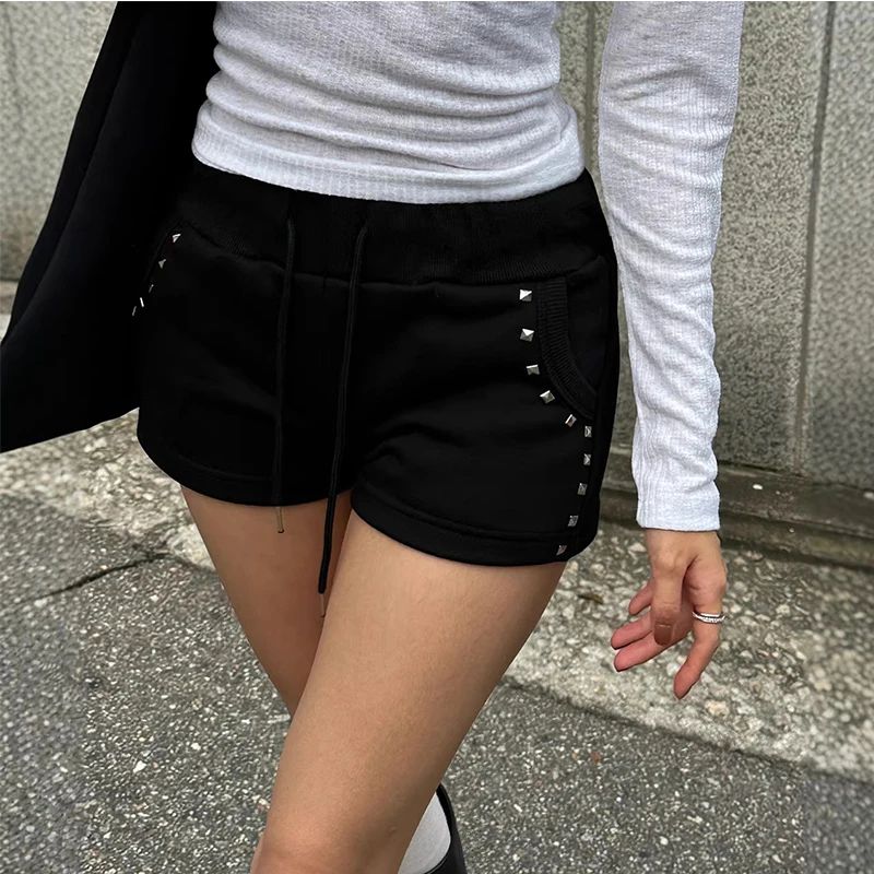 Summer New Hot Rhinestone Rope Sexy European and American Fashion Short High Street Women's Personalized Dark Shorts