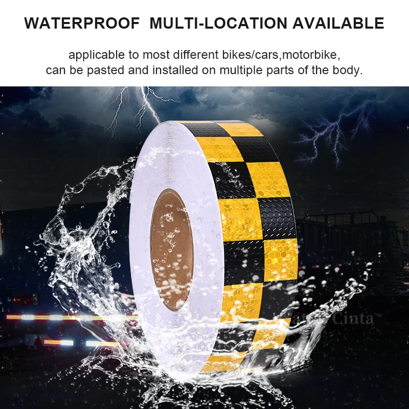 5cmx50m Checkered Reflective Sticker Yellow Black Traffic Safety Waterproof Warning Reflectors Adhesive Tape For Car Truck Trail