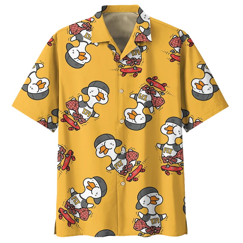 

Cartoon Duck Pattern Hawaiian Shirt For Men Summer 3d Animal Printed Short Sleeves Beach Shirts Men's Button Aloha Blouse