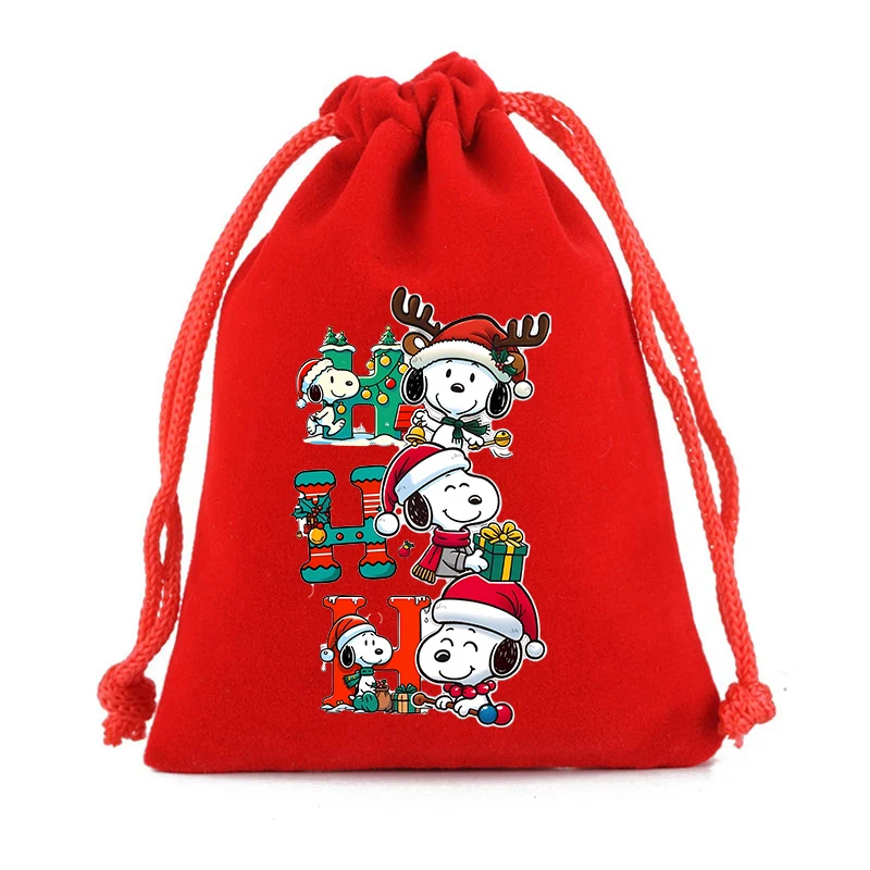 Czerwone woreczki ze sznurkiem z włókniny z motywem Snoopys, dekoracja na festiwal rodzinny, torba na prezenty, woreczek na słodycze z motywem anime na Nowy Rok, prezent na Boże Narodzenie