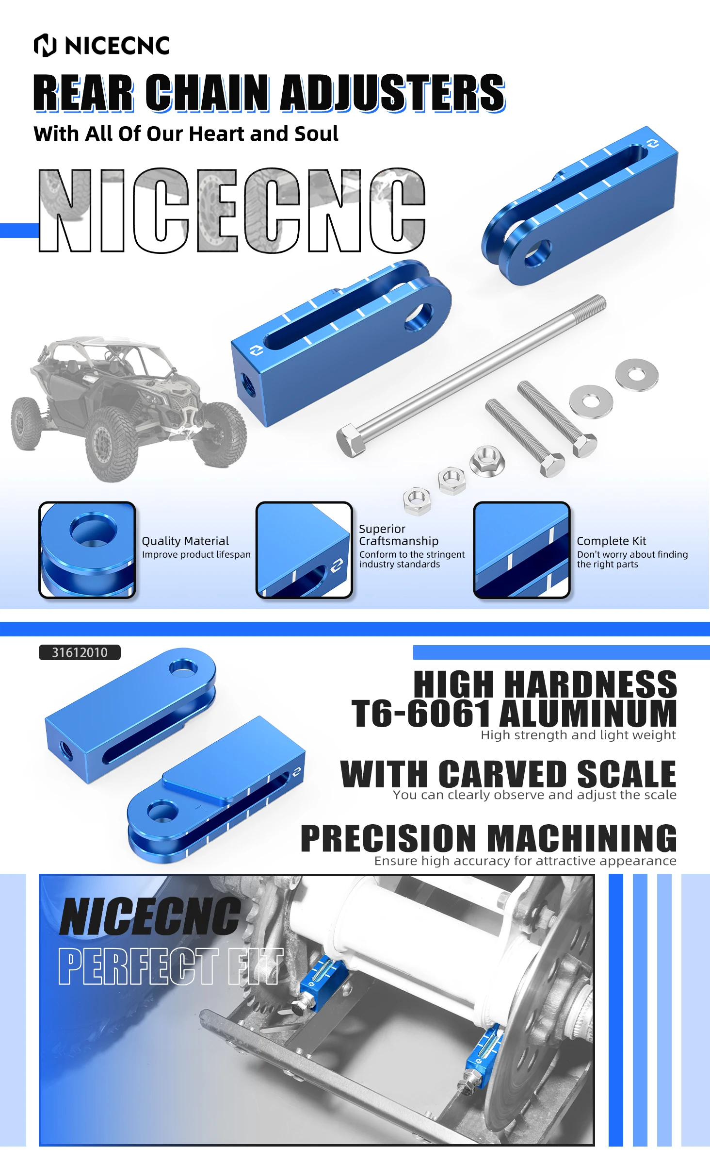 NICECNC Kettenspanner mit eingraviertem Maßstab für Yamaha Blaster 200 1988-2006, Klemmungsscheibe, Aluminium, ATV-Zubehör – Detail 1