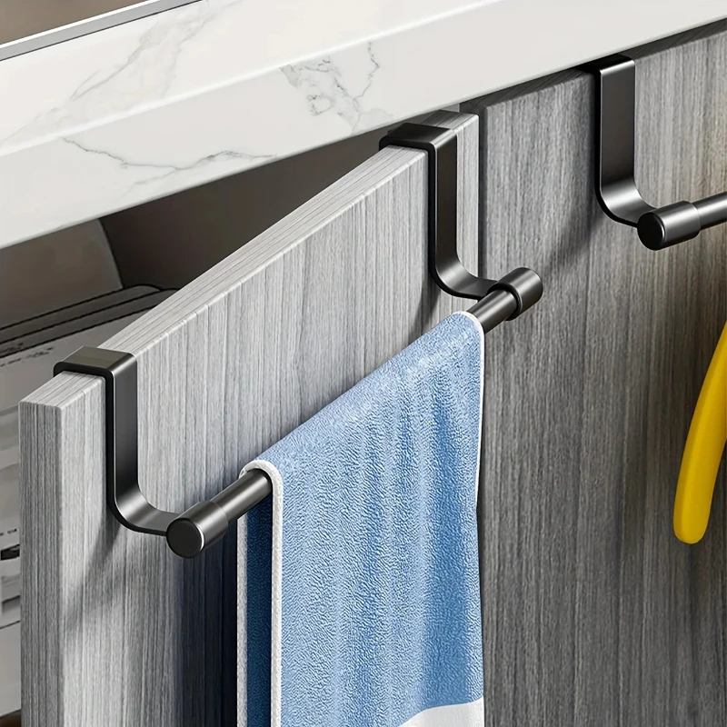 No Drill Under Cabinet Towel Bar Over The Door Hanging Dish Towel Rack Metal Kitchen Cabinet Towel Holder Tea Hand Towel Storage
