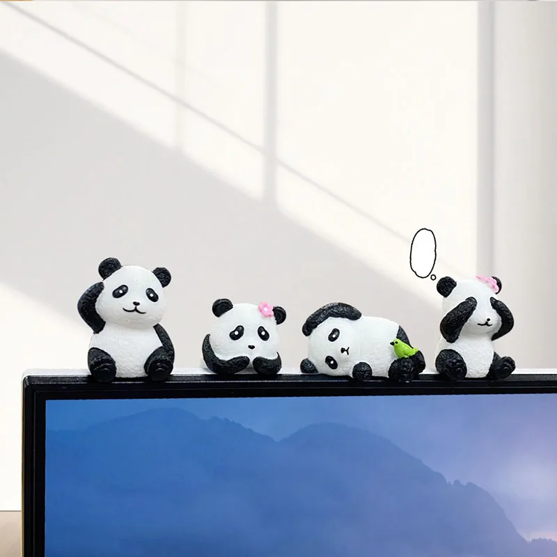 

4Pcs Cute Mini Giant Panda Car Dashboard Ornaments Car Navigator Screen Decoration Doll Car Interior Accessories Toy Gift Girl