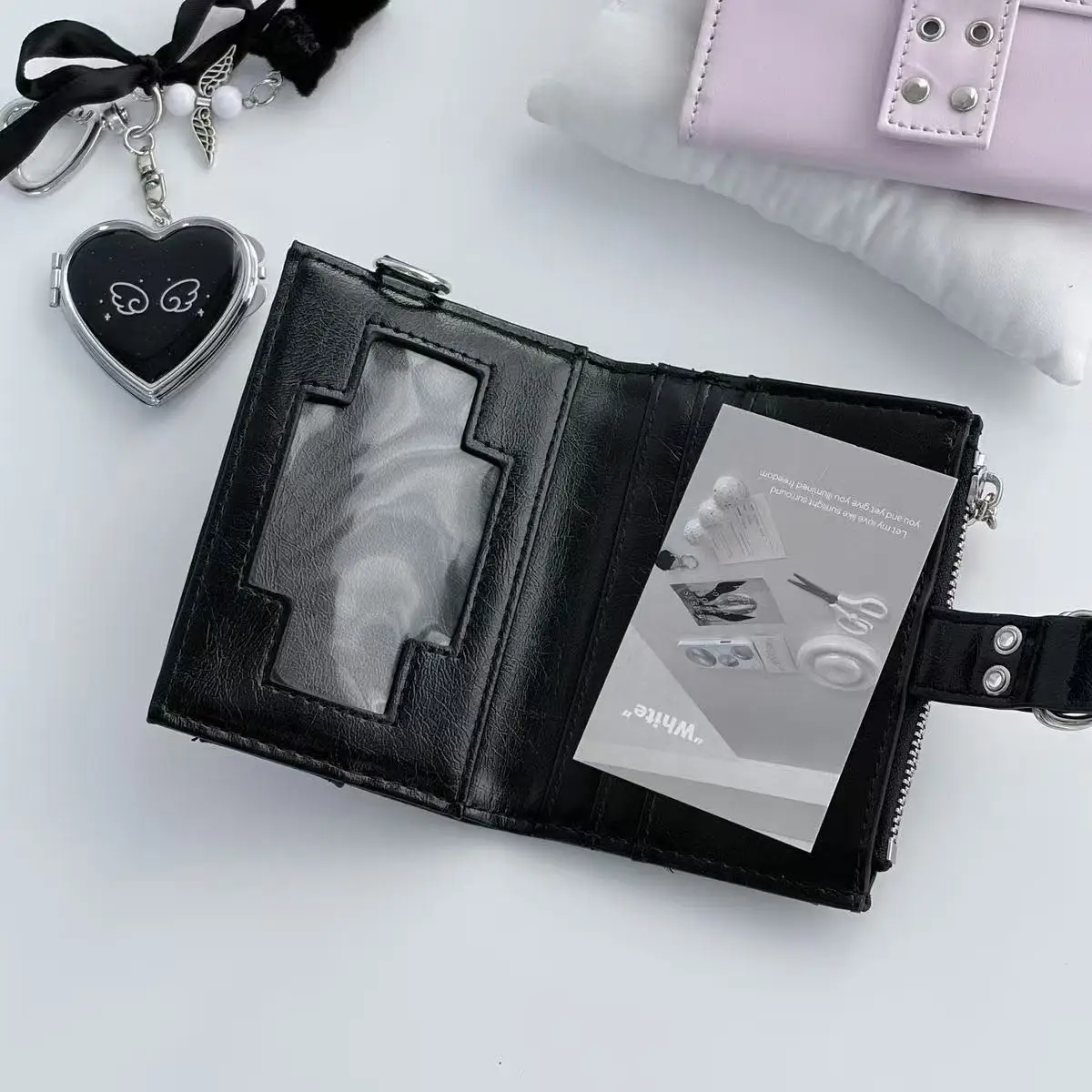 Koreanische Schwarze Pinkfarbene Leder-Münzbörse, Tragbarer Kartenhalter, Hochwertige Bankkarten-Aufbewahrungstasche, Reise-Münzbörse, Ins-Geschenk – Detail 5