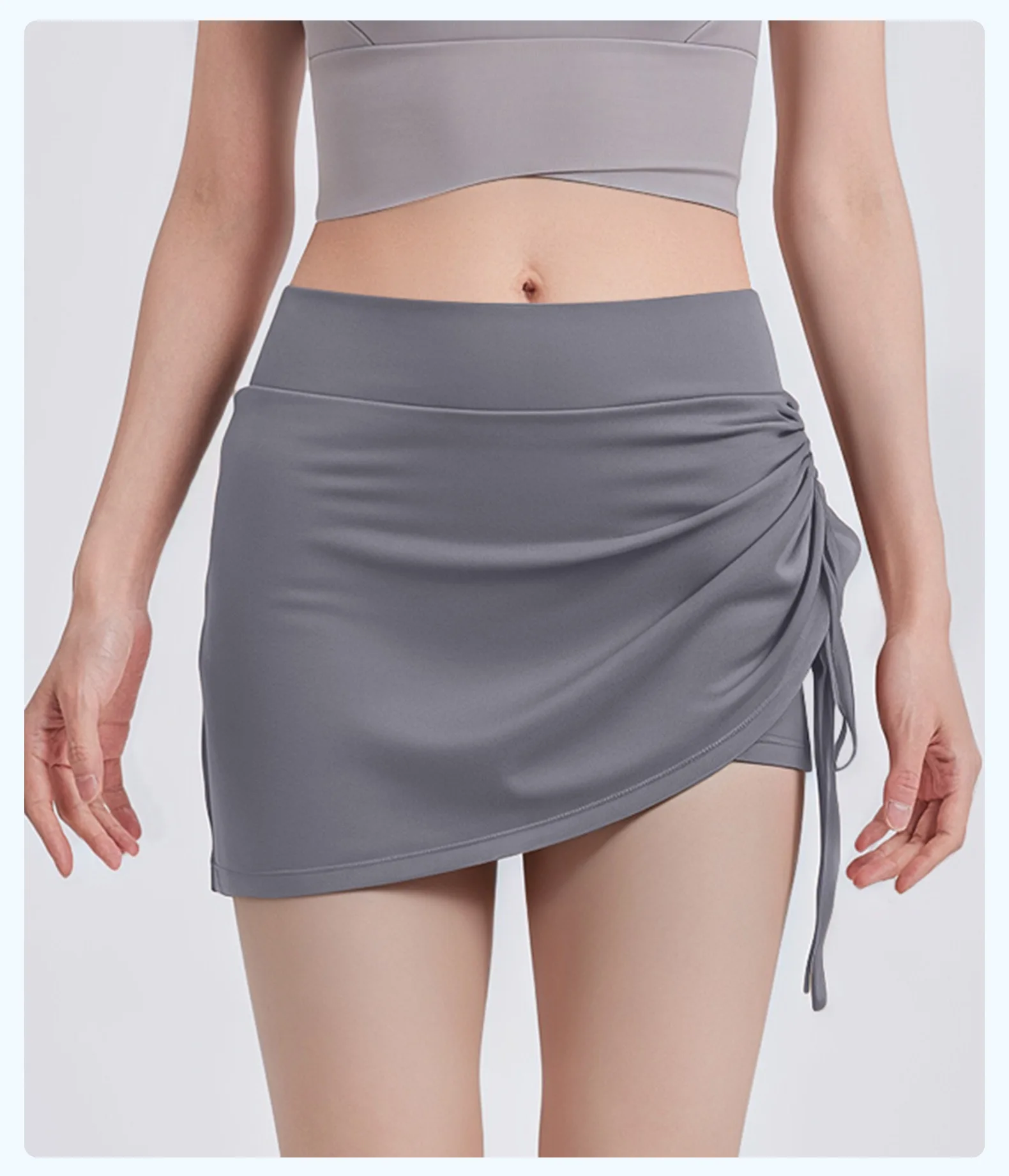 Hochgeschnittene, hüftbedeckende, zweiteilige Sport-Fitnesshose mit Rockoptik, schnelltrocknend, für Lauftraining, große Größen, Yoga-Shorts für den Sommer – Detail 8