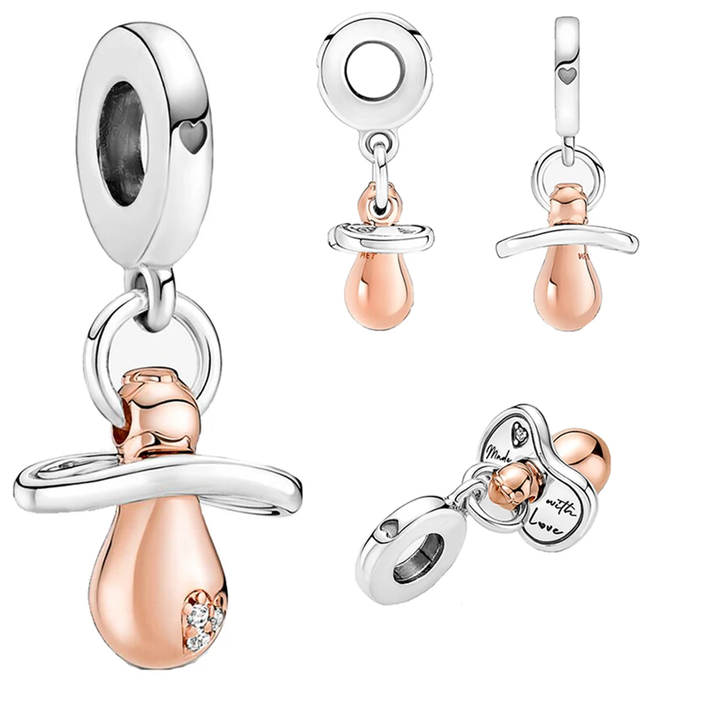 Silver Colour Rose Gold Pacifier Pendant Fit Pandora Charms Silver Colour Original Bracelet for Jewelry Making