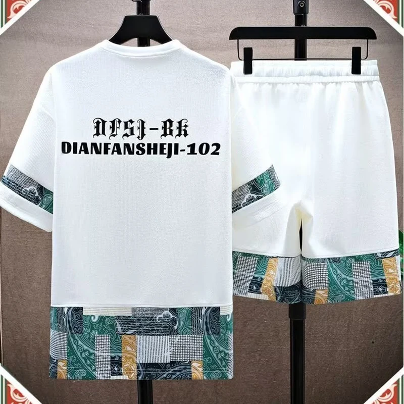 2024 Summer Men\'s Sets Korean Fashion Two Piece Set Tracksuit Men Trend Men Clothing Joggers Set T Shirt+Shorts Outfit Set Men