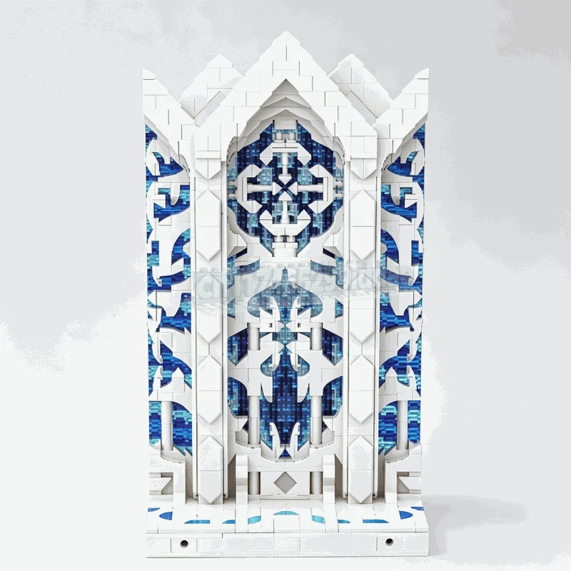 1761PCS Ocean Wave Gothic Window Building Blocks Crystal Blue Architecture Model DIY Assembly Creative Decoration Display Gift