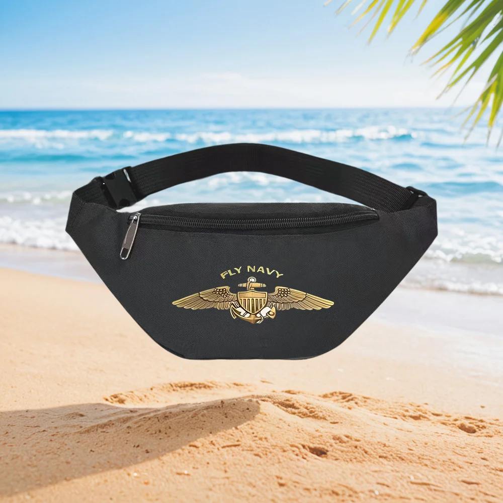 Fly Navy Aviator Wings Anchor Emblem Badge Graphic Print Waist Backpack Crossbody Chest Bag Street Casual Sporty Fashionable Sim