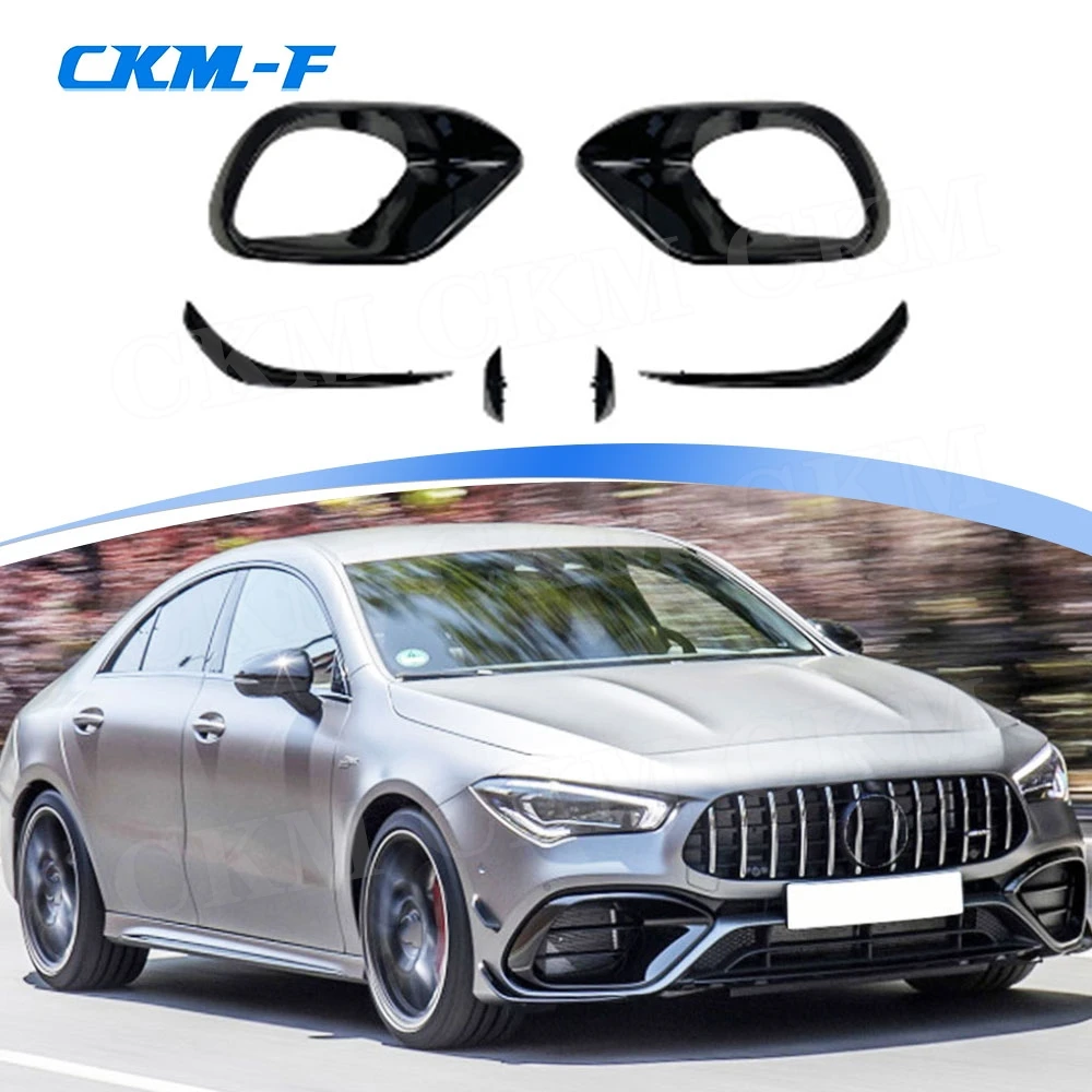 

ABS Front Bumper Lip Splitters Foglamp Air Vent Flaps Apron Body kits for Benz CLA Class W118 C118 CLA45 AMG 2020+ Gloss Black