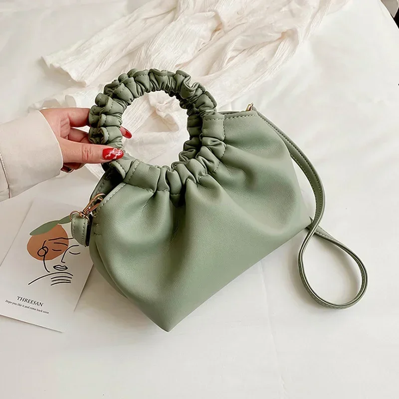 Small Handbags for Women Pleated Handle Shoulder Bag Solid Pu Leather Messenger Crossbody Bags for Women Сукні Для Вечірок - view 2
