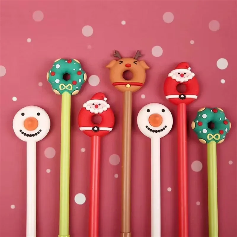 24Pcs creative Christmas cartoon donut student gender neutral pen, novelty Santa elements stationery office supplies