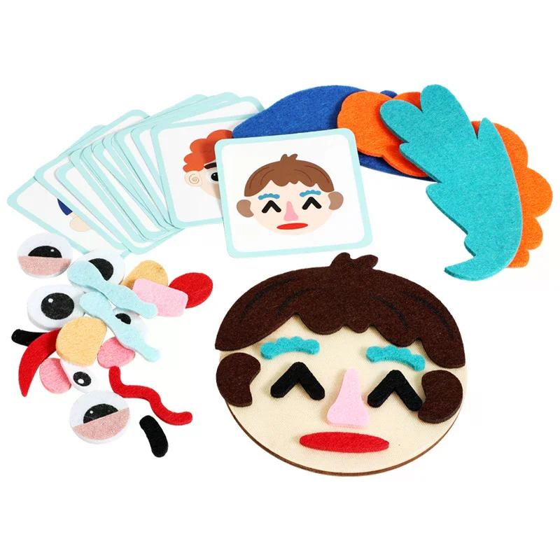 لعبة مونتيسوري لتعبير الوجه للأطفال ألعاب التغيير العاطفي مع 16 قطعة بطاقة ألعاب تعليمية لمرحلة ما قبل المدرسة