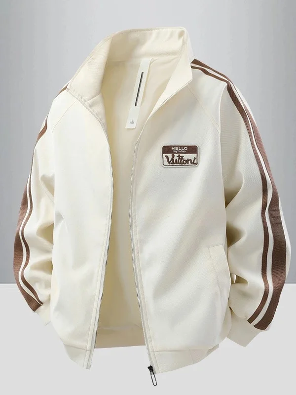 

Мужская куртка свободного кроя на весну-осень с воротником-стойкой и вышивкой, спортивная толстовка с длинными рукавами, ветрозащитная, из полиэстера