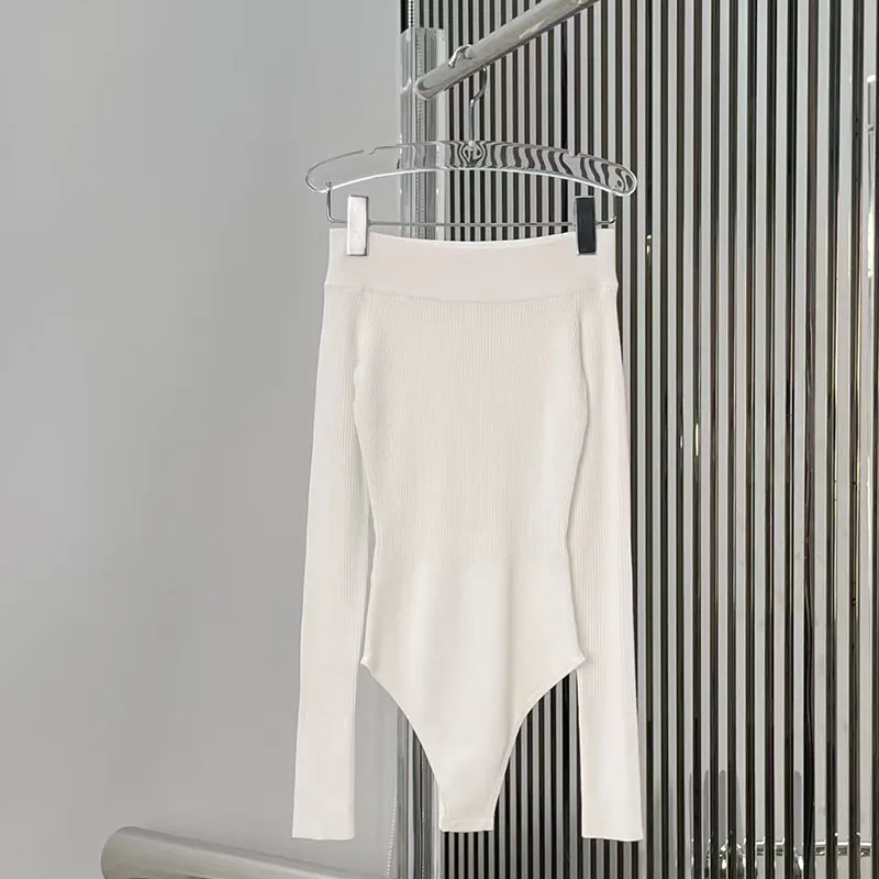 Classic, versatile off-the-shoulder knit jumpsuit for women; long-sleeve, waist-cinched top; pullover; 2026; new style; Y2K