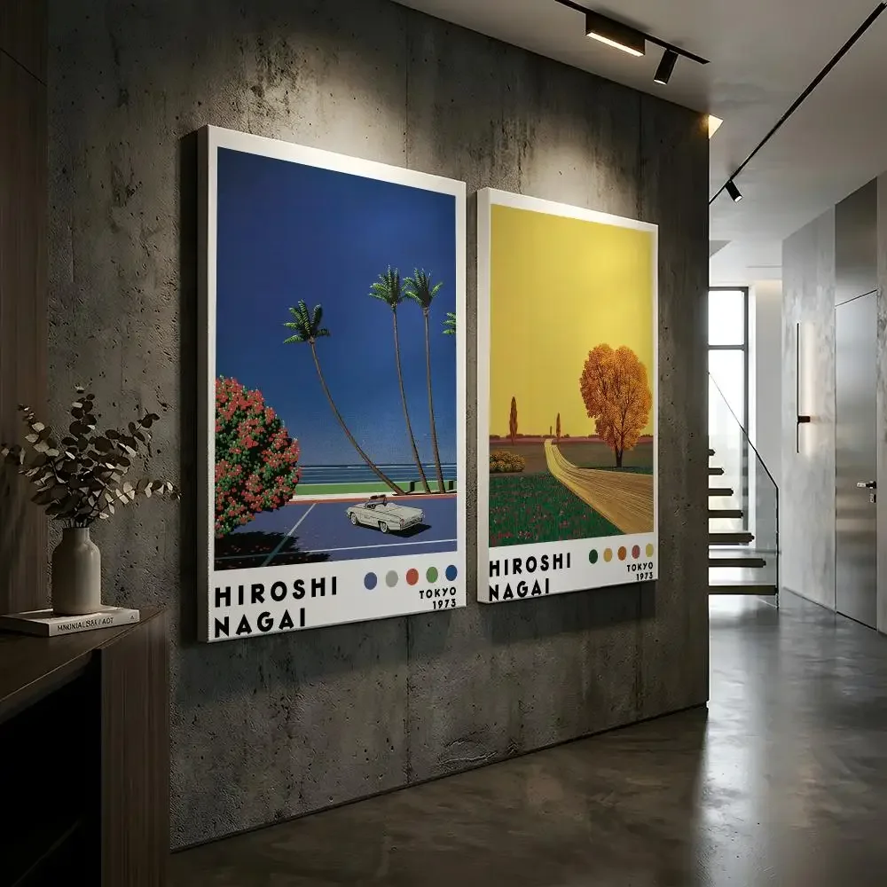 Retro Hiroshi Nagai Artwork Japanese Vaporwave 80s Framed Wall Painting Canvas Art Inner Waterproof Home Decor For Living Room