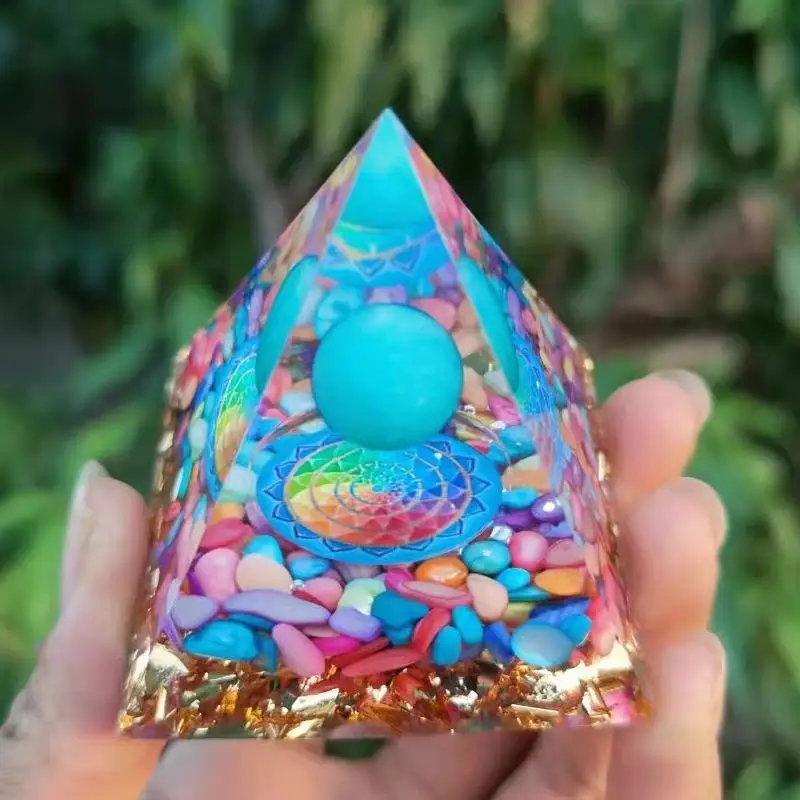 8cm Natural Stone Orgonite Blue Planet,Pyramid Crystals Orgone Energy Generator, Healing Reiki Chakra Meditation Crystal