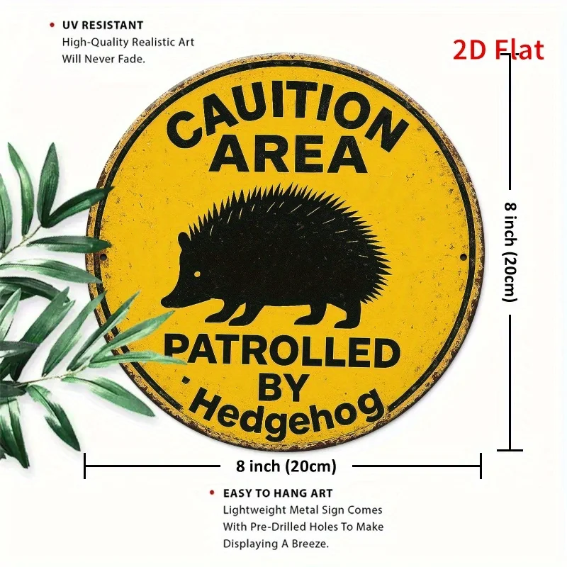 Vintage Rustic Hedgehog Patrol Area Metal Sign - 20x20cm/7.8x7.8in Yellow & Black Humorous Wildlife Decor for Home, Office, Coff