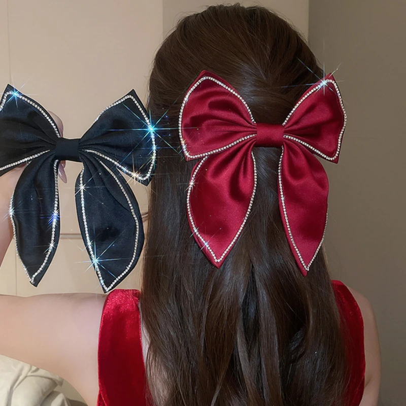 Elegancka kryształowa wstążka kokarda spinka do włosów koreańska moda wiosna Bowknot spinki do włosów kucyk Barrette Heawear akcesoria do włosów dla kobiet