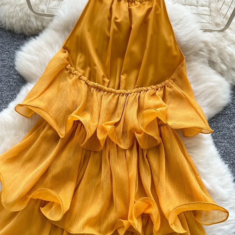 Cascading Ruffles Mini Cake Dress Women Fashion Sexy Lace Up Halter Backless A-line Birthday Party Clubwear Holiday Outfits - Image 6