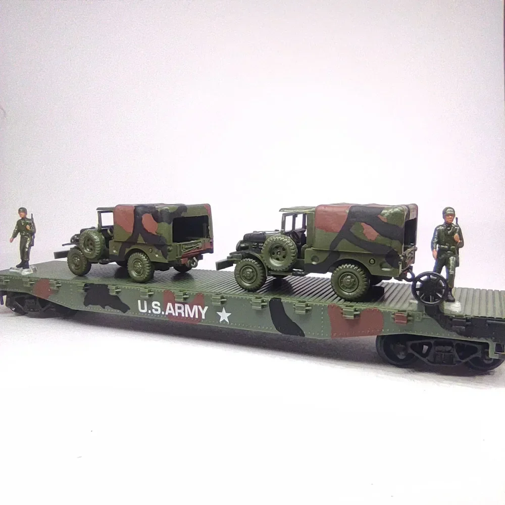 1:87 HO Rail Road Flat Car HO W/Mini-tank US Military A Ction Series Train model Car model