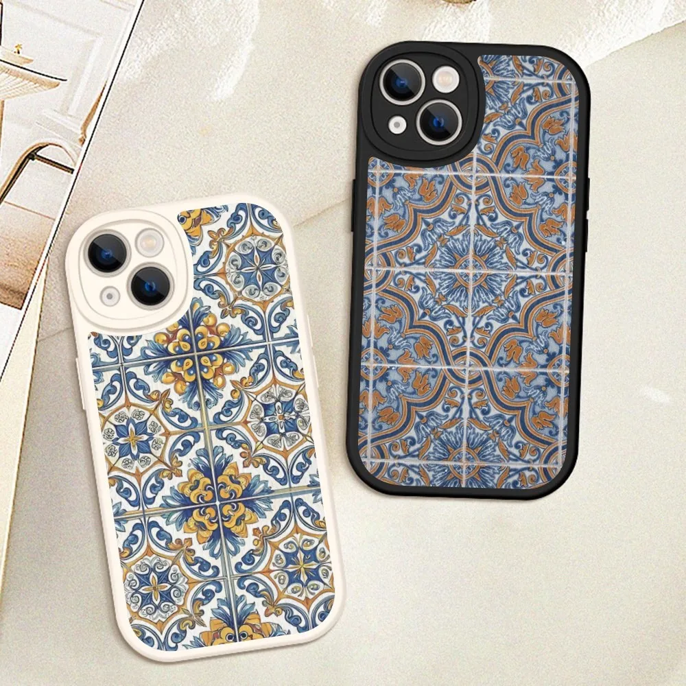 Portuguese Glazed Tiles Phone Case Hard Leather For IPhone 16 15 14 13 12 Mini 11 14 Pro Max Xs X Xr 7 8 Plus Fundas