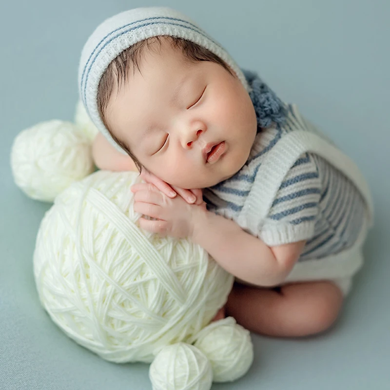 Newborn Photography Props Knitted Baby Costume Hat Soft Background Blanket Posing Knitting Balls New Born Baby Fotografia Props