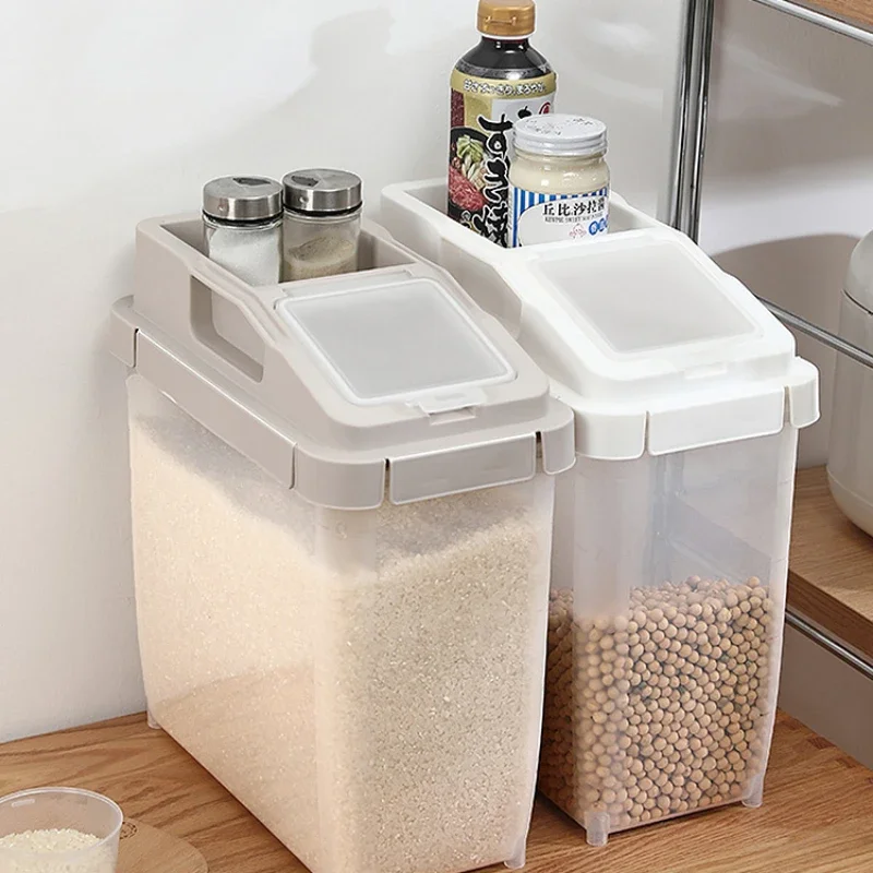 صندوق تخزين أرز بلاستيكي شفاف كبير، حاوية حبوب محكمة الغلق مقاومة للرطوبة لتخزين طعام المطبخ #3