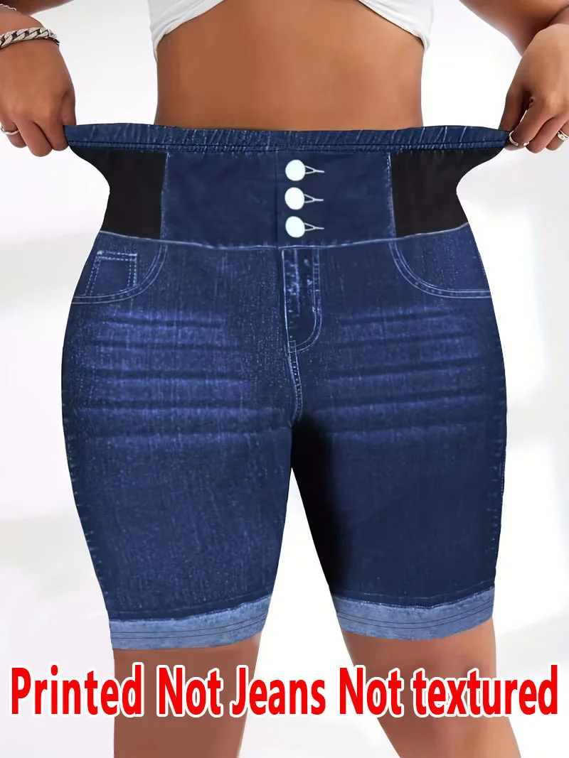 

2235 [Printed Pants - Not Denim Fabric] Printed Leggings Without Texture - Non-denim Fabric, Women's Knee-length Shorts,