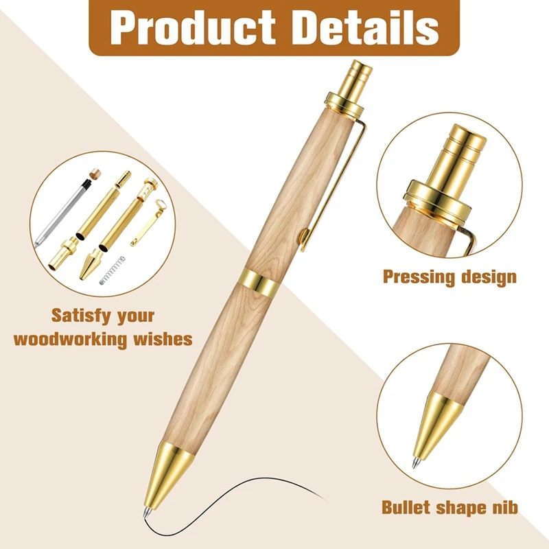 Kit de caneta retrátil de 6 peças para torneamento de madeira 8mm clique caneta kit com recargas torno torneamento suprimentos para fazer caneta madeira