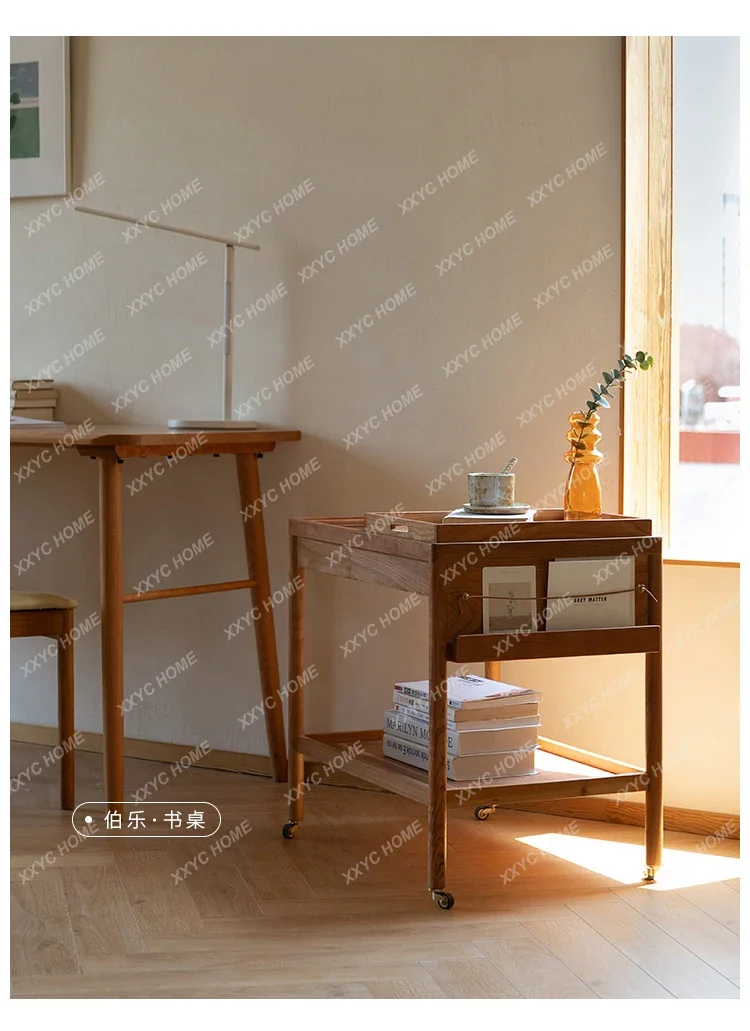 HMJ  modern trolley log wind solid wood side table cherry wood living room movable coffee table