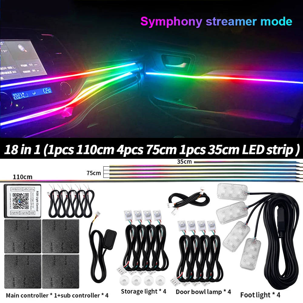 Universal Auto Ambient Acryl Streifen Dual Zone Symphony 213 Farbset App RGB One Zone Dekoration Atmosphäre Innen Versteckte Verkleidung