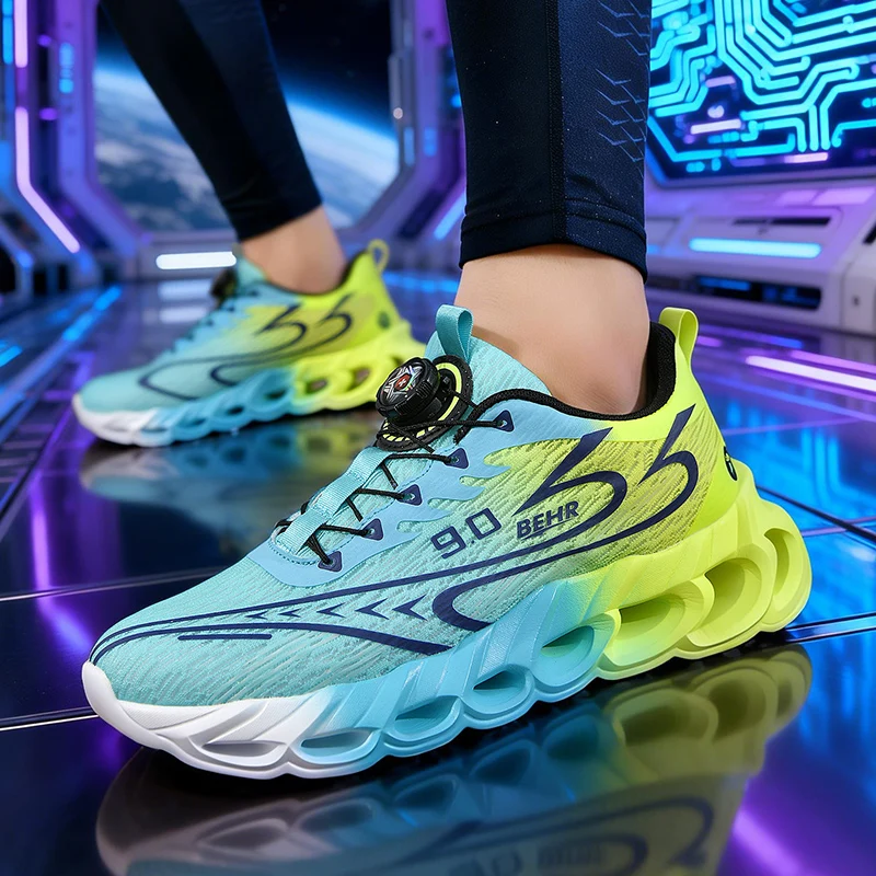 Herren-Laufschuhe für alle Jahreszeiten, Geruchsabweisend, Modisch mit Drehknopf, Elastisch, Rutschfest, Bequem für Sport und Spaziergänge
