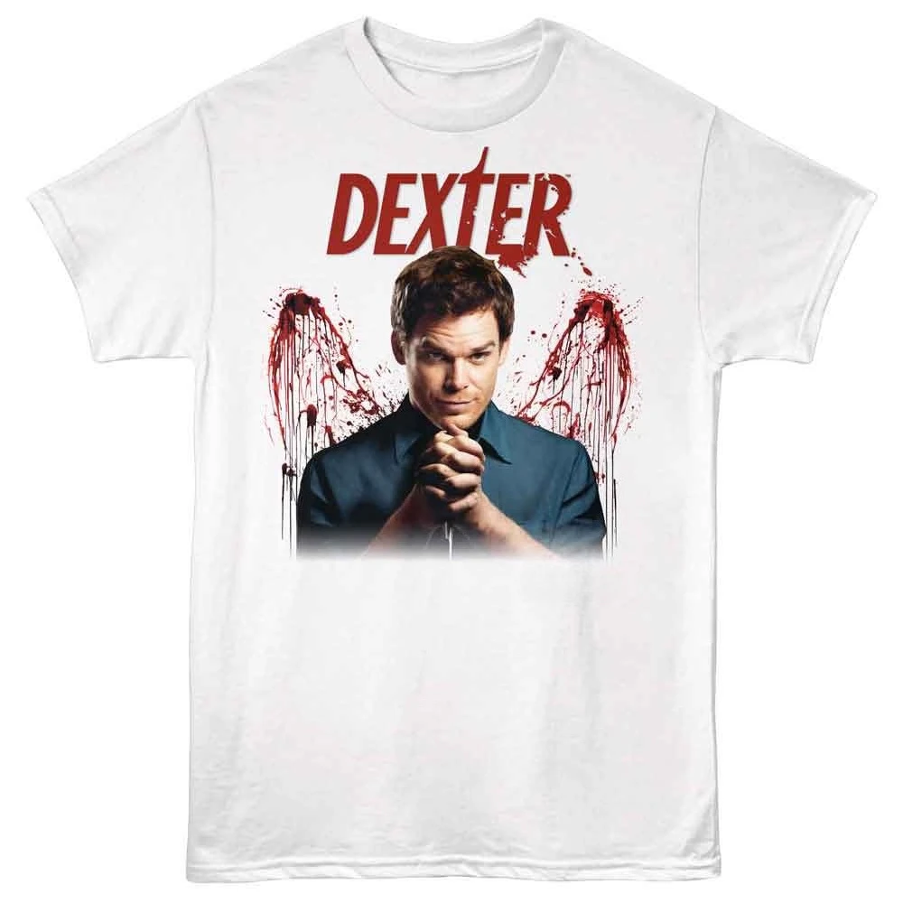Camiseta Gráfica Oversized de Algodão Streetwear Dexter Morgan Blood Wings - Série Retrô de Crime e Thriller com Assassino Serial