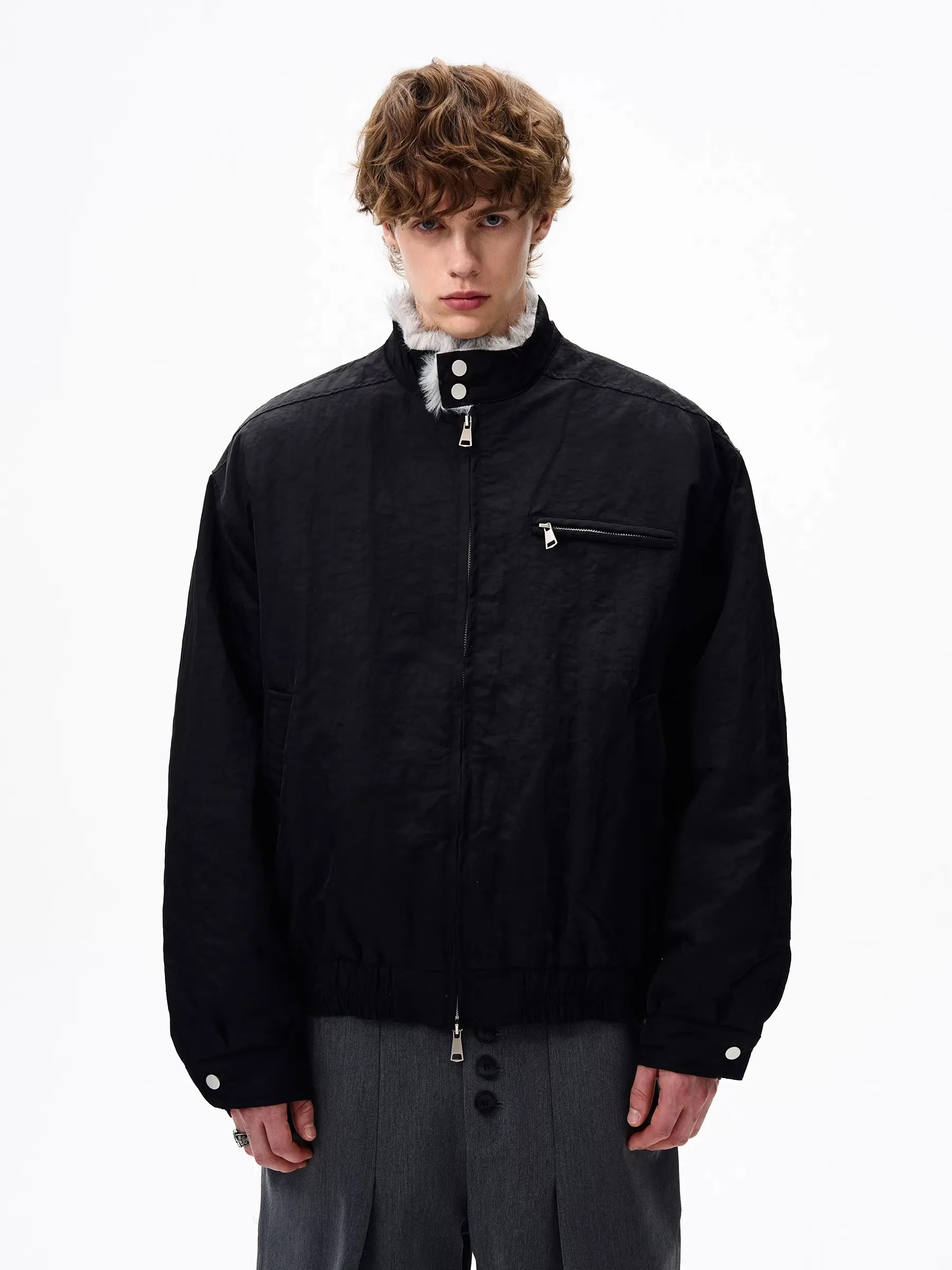 

Winter New Sle Harington Fur Collar Jaet Men's American Retro Warm Cotton Workwear Coat Thiened Cotton Filling Zipper C...