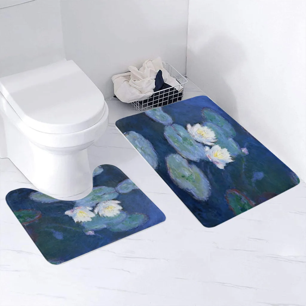 

2 Pieces Bathroom Rug Set (Toilet Mat,Carpet) Two Water Lilies Monet Fine Art Durable Ultra Soft Non-Slip Washable Absorbent