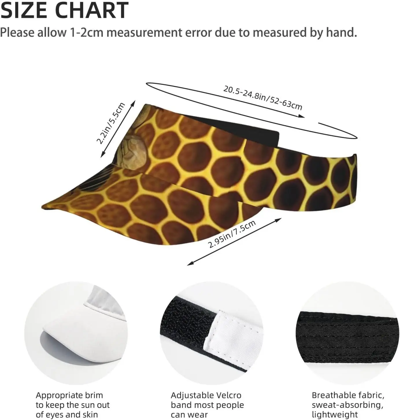 Sports Sun Visor Hat Adjustable Sun Caps Uv Protection Athletic Visor Cap Quick Dry Beach Golf Hats Bees On Hive Black 3