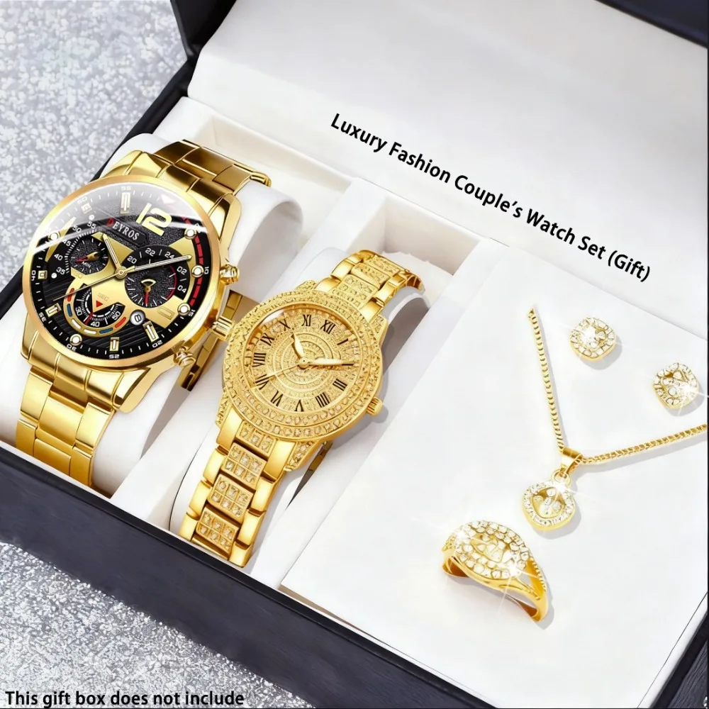 [Luxury Fashion Couple's Watch Set] Elegant Men's & Women's Quartz Watch & Jewelry Set Combination | Quartz Watches