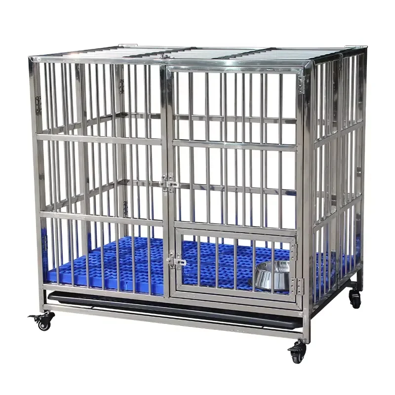 High Quality Stainless Steel Folding Dog Crate Solid Pattern Pet Kennel with Plastic Pallet Tray