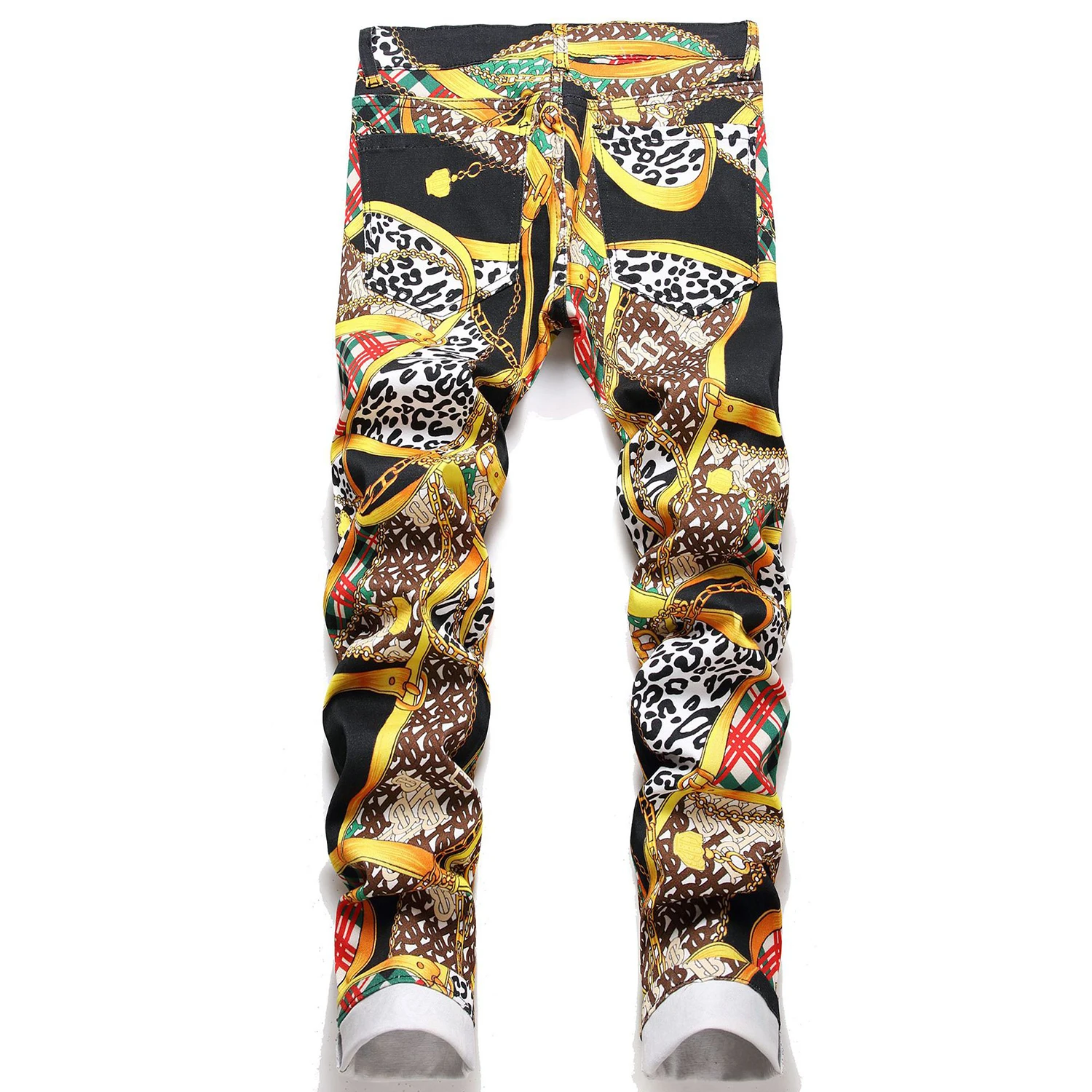 Light Luxury Men’s Slim-fit Colorful Denim Pants,Fashion Printing Decors Trendy Jeans, Hip-hop Style Sexy Jeans Pants;