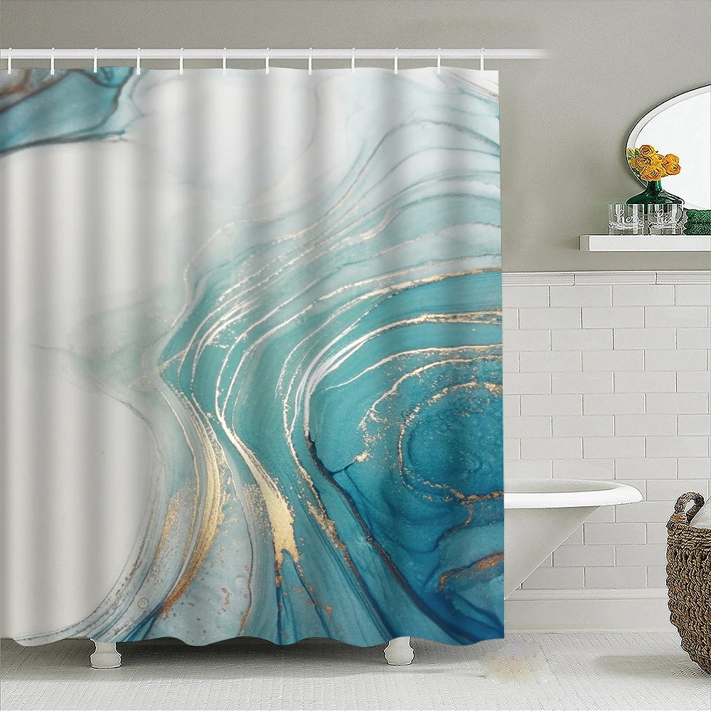 1pc Marble Pattern Shower Curtain Bathroom Partition Decorative Curtain Machine Washable Blue Marble Window Privacy Curtain